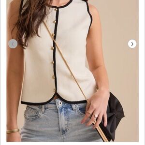Altar'd State Cream Sleeveless Blouse with Black Edging